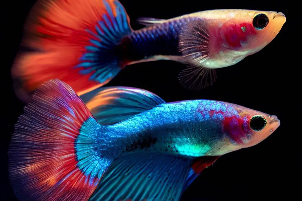 Male guppies tend to be smaller in size but exhibit more distinct colors than females