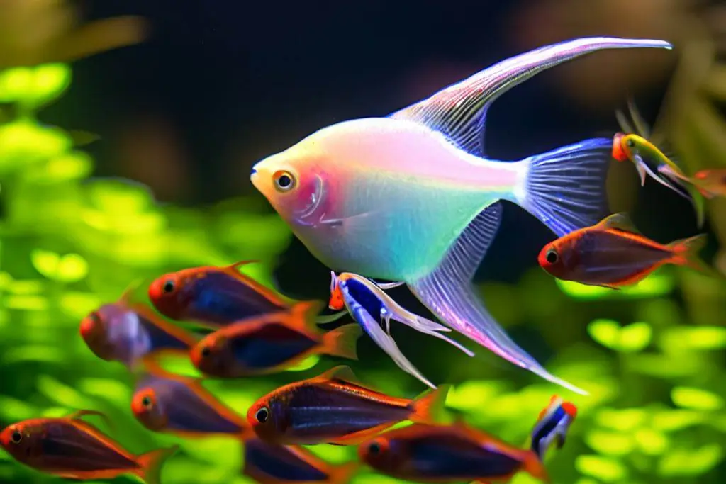angelfish with Neon Tetras