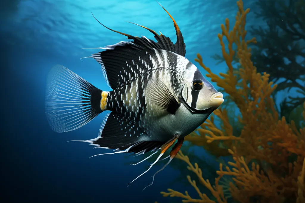 zebra angelfish, with their shimmering scales reflecting the light, originate from the heart of the Amazon River basin. The tranquil waters of Brazil provide the perfect canvas for these radiant fish to thrive and enchant.